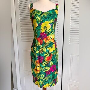90s Young Edwardian Tropical Floral Dress